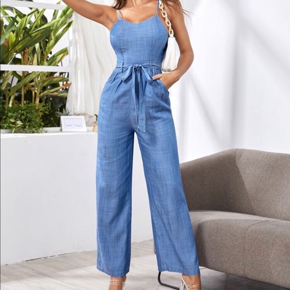 cropped denim jumpsuit